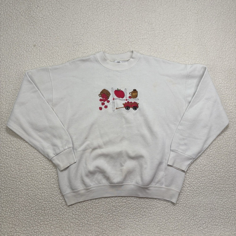 Vintage 90s Womens XL Farmhouse Apple Orchard Cider Crewneck Sweatshirt USA Fall